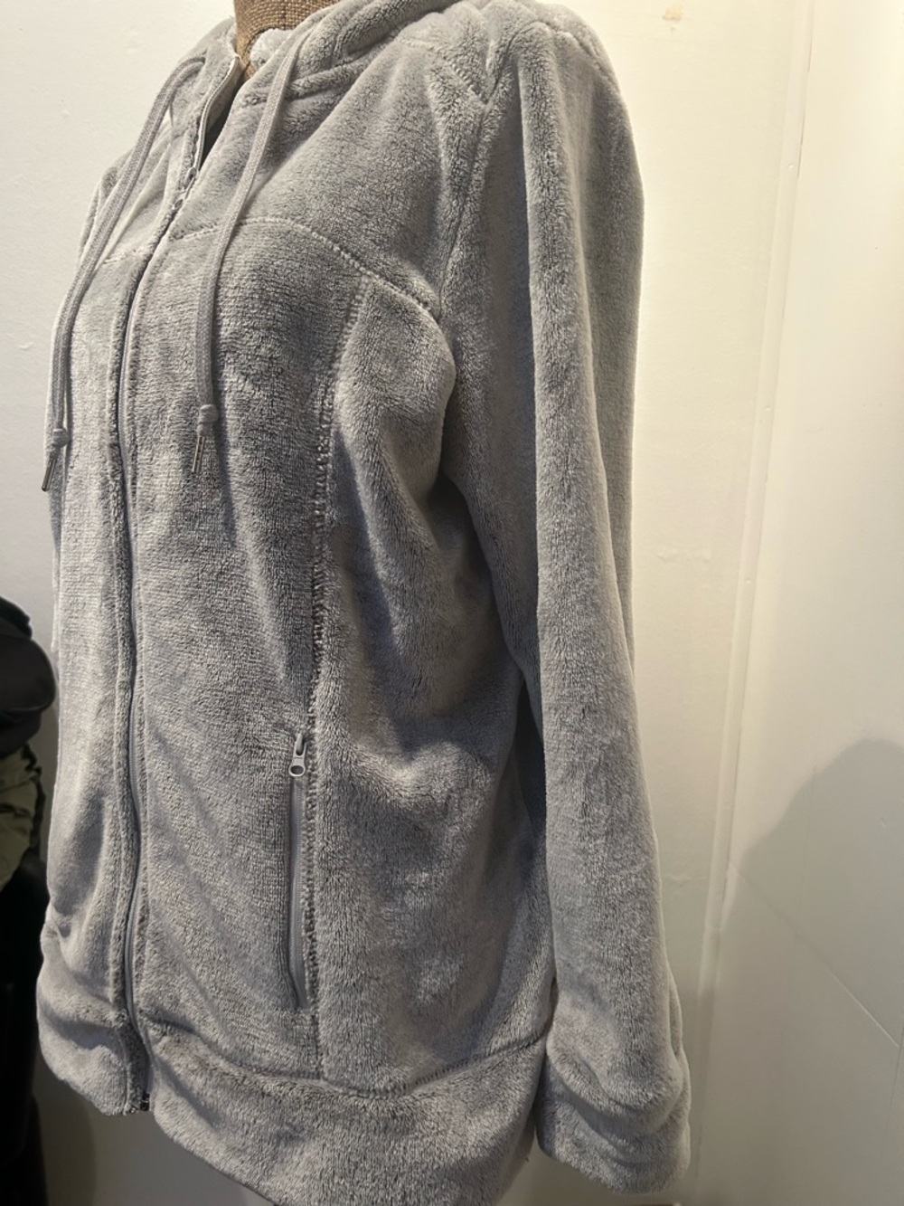Daisy Fuentes Plush Hooded Jacket in Light Gray - Picture 2 of 6
